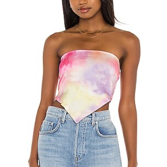 Superdown Pink and White Tie Front Crop Top Tie Dye Sunset XS - Picture 2 of 5